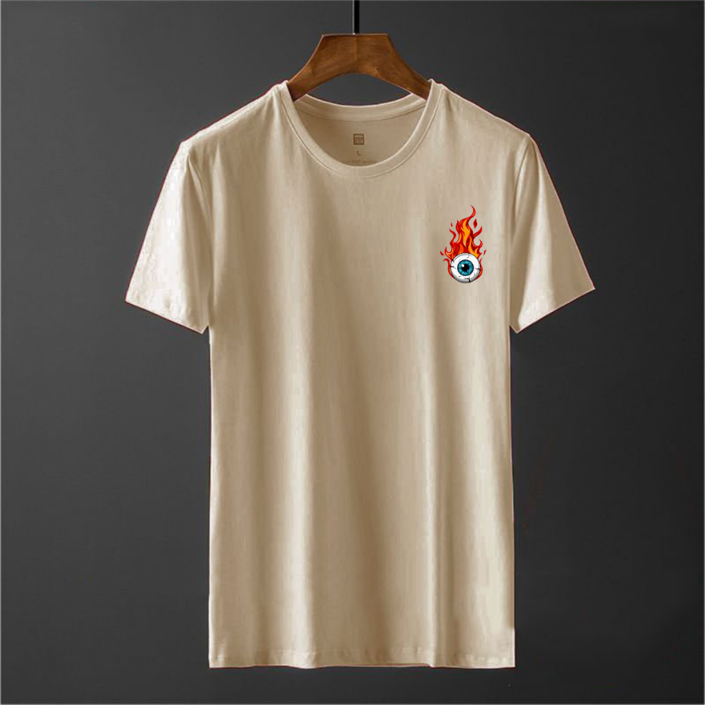 Baju Kaos Pria Distro Mata Api Cream Beige / Baju Kaos Cowok / Baju Pria Distro / Kaos Distro Pria /