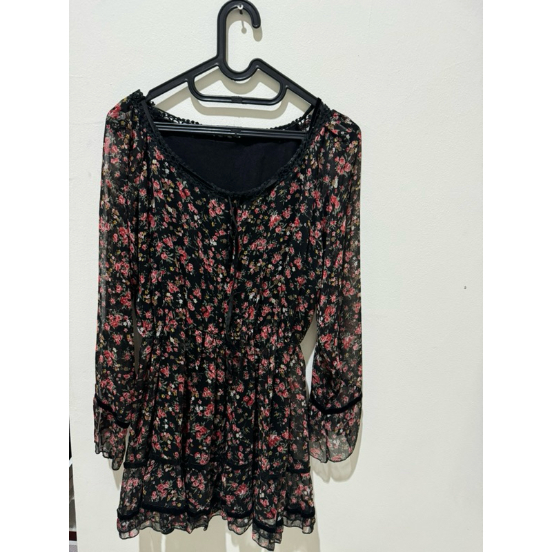 Dress mini bunga hitam pink preloved