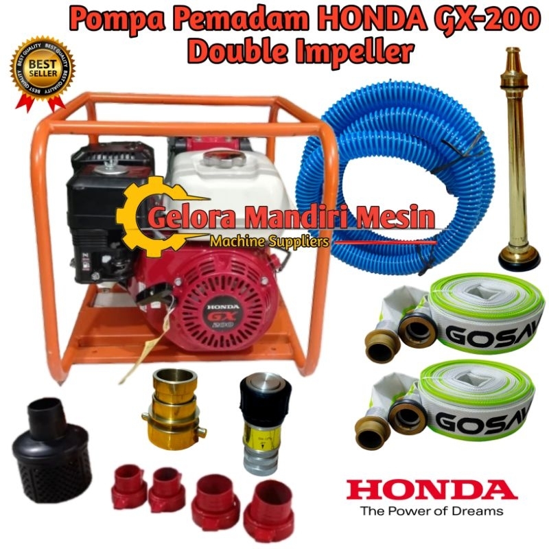 Alkon Pemadam HONDA GX-200 Nozzle Jet | Pompa Double Impeller Siap Pakai