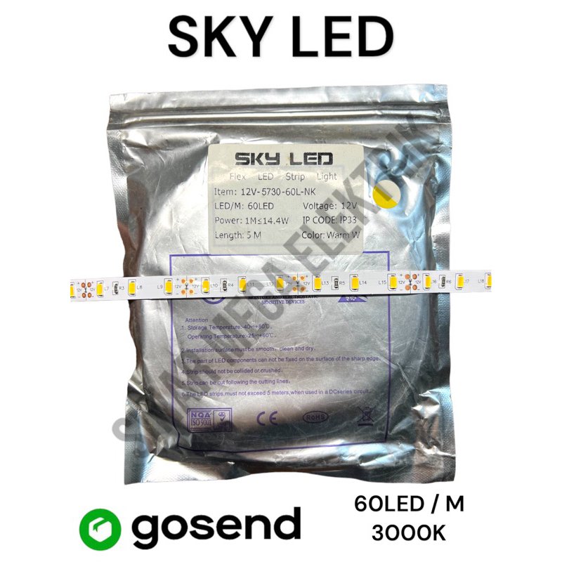 LAMPU LED STRIP FLEX LED 3000K WARM WHITE SKY LED IP33 LED KERTAS TERMURAH / LED STRIP MATA BESAR 50