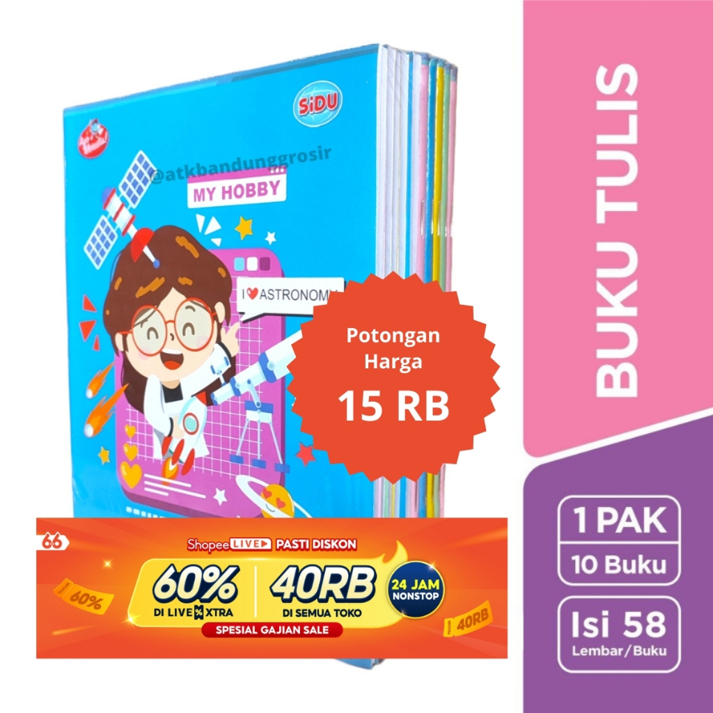 

Buku Tulis Sinar Dunia 58 Lembar ( SIDU ) Uk Quarto Random Cover - pak ( 10 pcs)