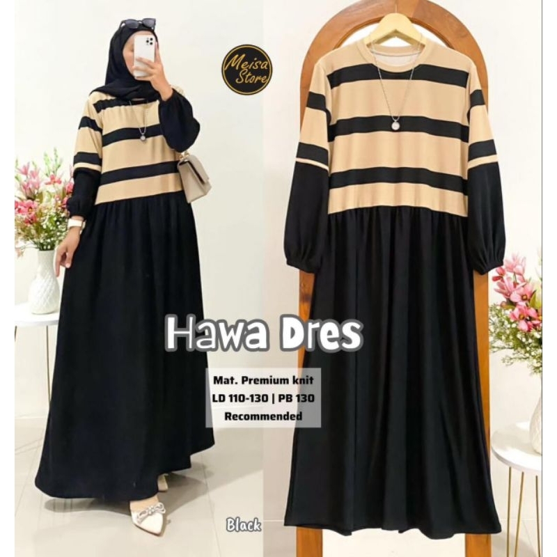 HAWA DRESS PREMIUM KNIT LD 110-130CM GAMIS RAJUT HALUS TEBAL MELAR POLOS BEST SELLER