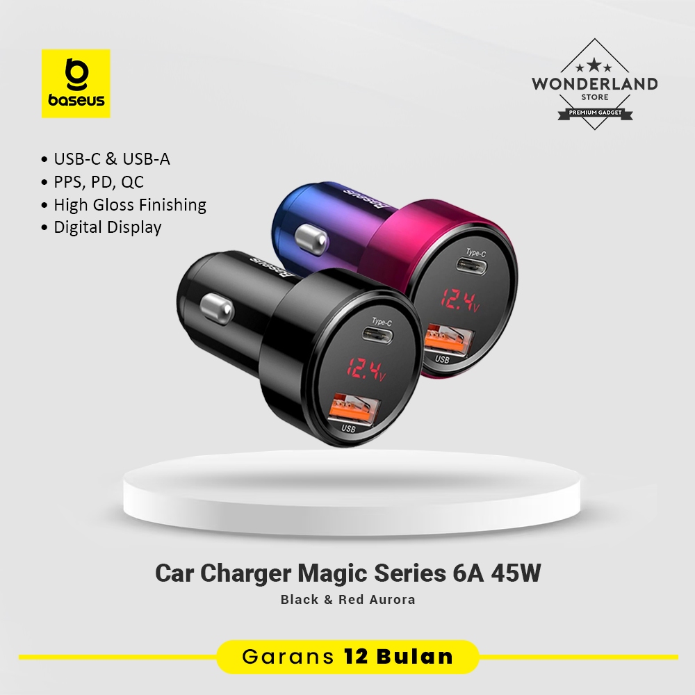 Baseus Car Charger Mobil / Motor (Cas Mobil) Fast Charging 6A 45W Dual Output USB + Type C Support