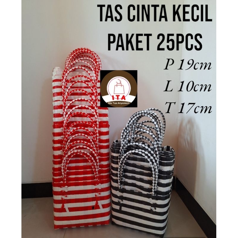 Tas cinta kecil paket 25pcs/tas anyaman plastik/tas sovenir/tas hampers/tas parcel