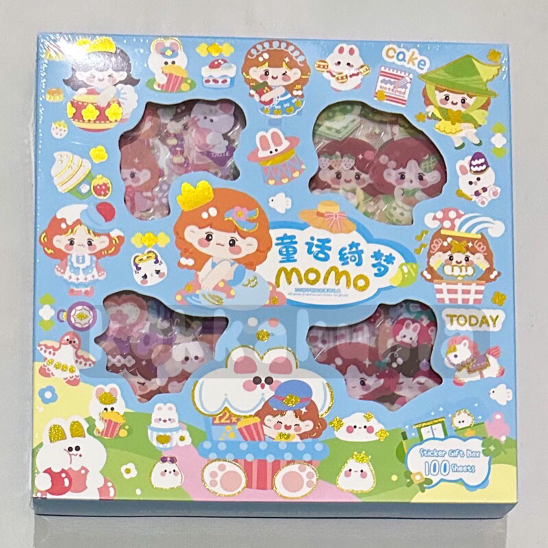 

STIKER MOMO RAINBOW BOX,set stiker motif krtun lucu isi 100