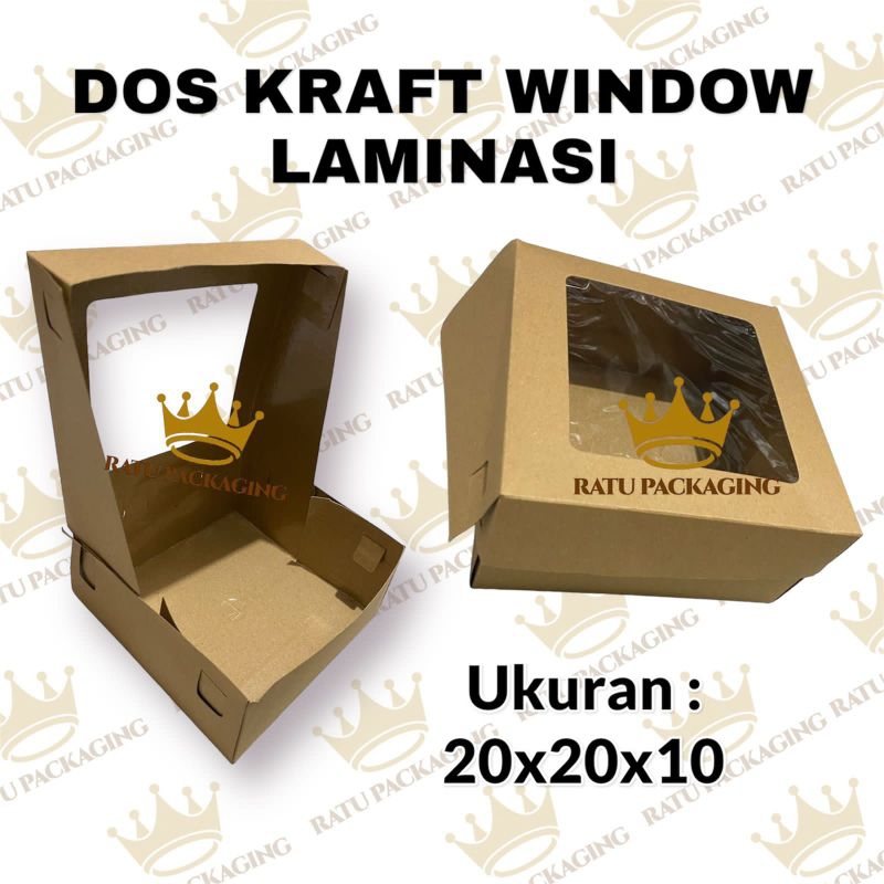 

RATU | Kraft Window Laminasi 20x20x10 cm Tebal 290 Gsm / Kotak Dus Box Souvnir Hampers Pakaian Kue Makanan Kraft Laminasi