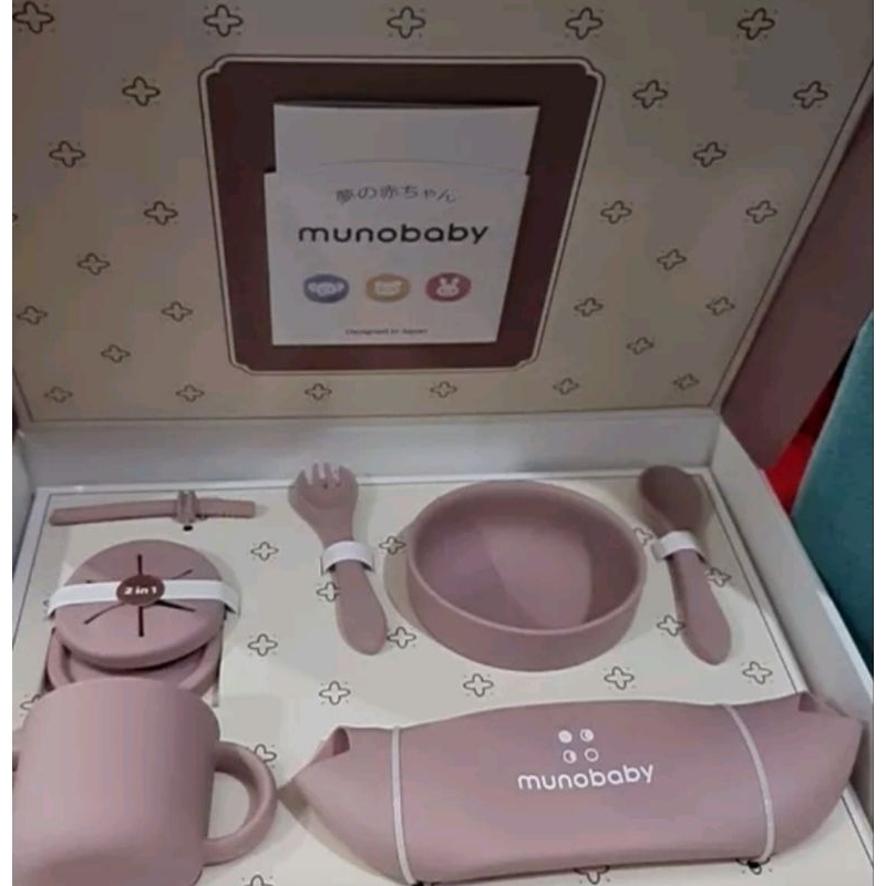 Munobaby Set Makan Baby Silikon food grade || Warna Pink // New