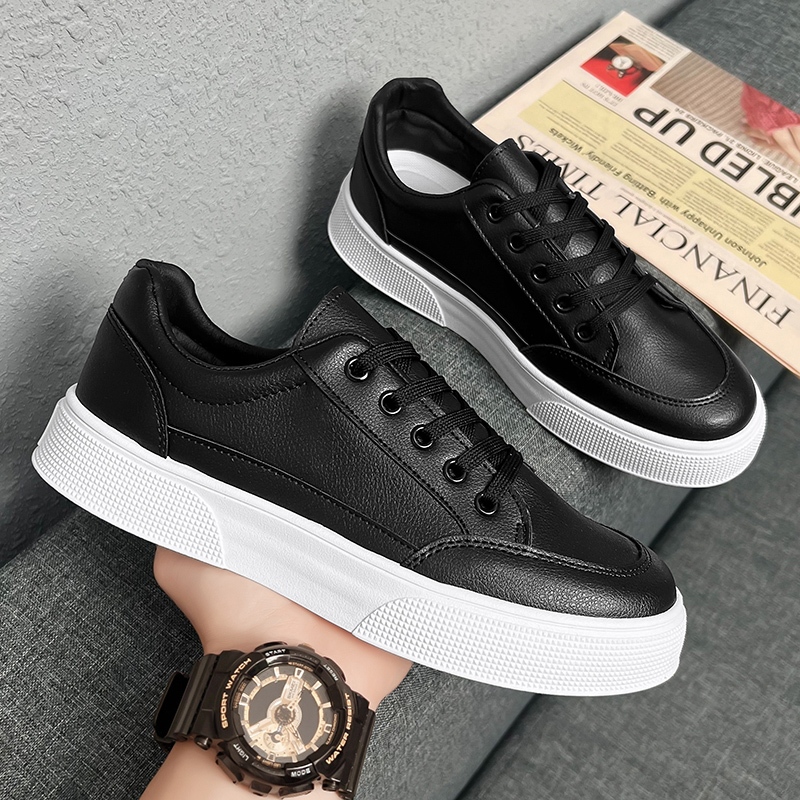 Shendu Sepatu Pria Olahraga Casual Hitam Sepatu Kain Sneakers Pria Leather Shoes Low Hitam Natural