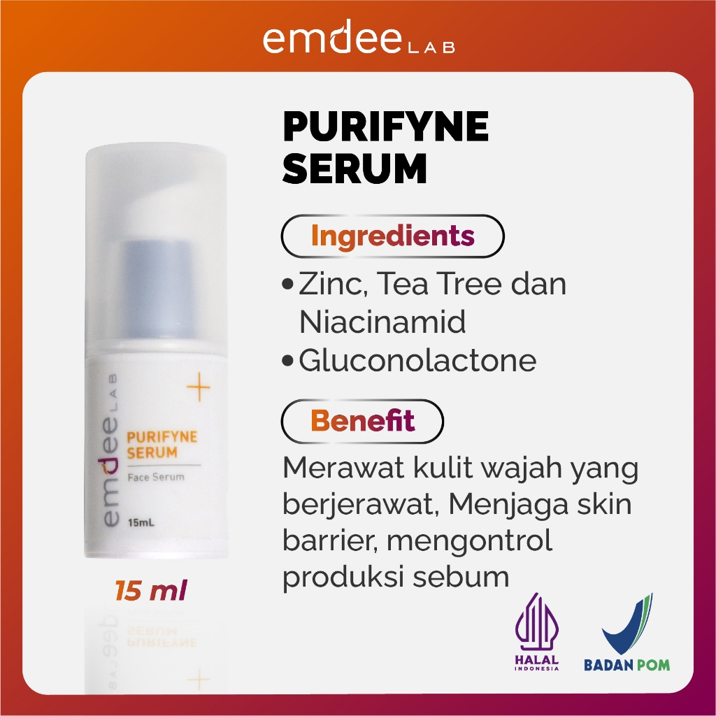Emdee Lab Purifyne Serum - Serum khusus kulit wajah berjerawat 15mL