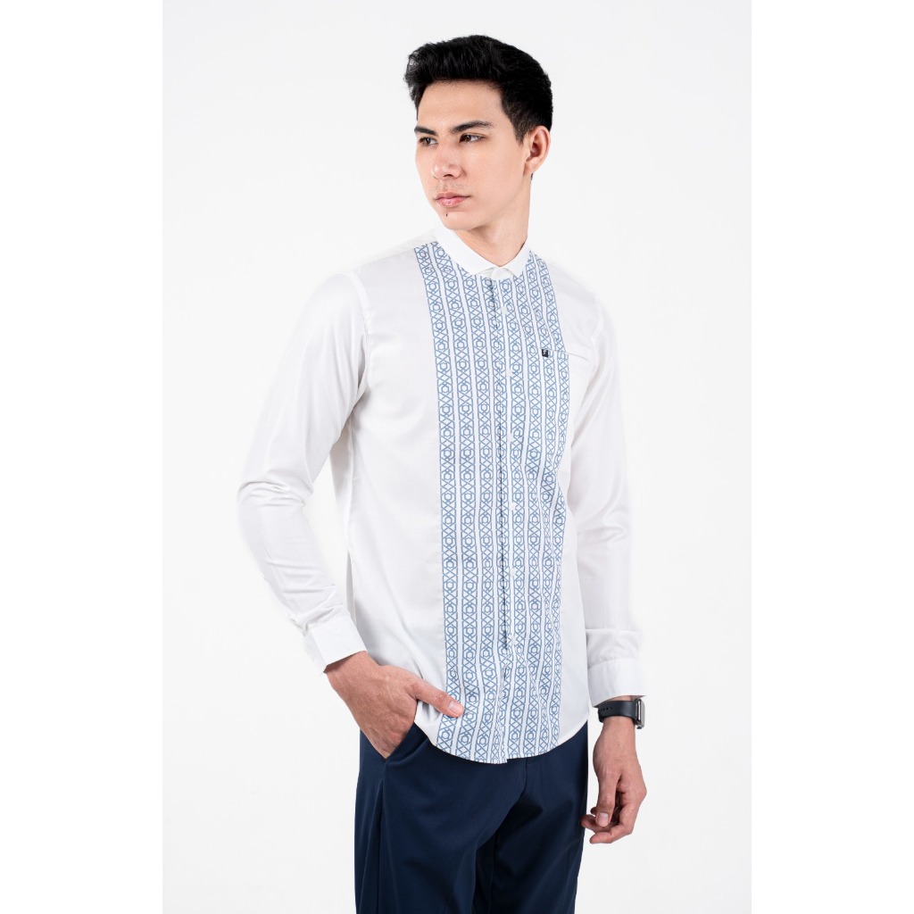 BAJU KOKO PRIA MODERN FADKHERA SADAM LENGAN PANJANG WHITE PUTIH