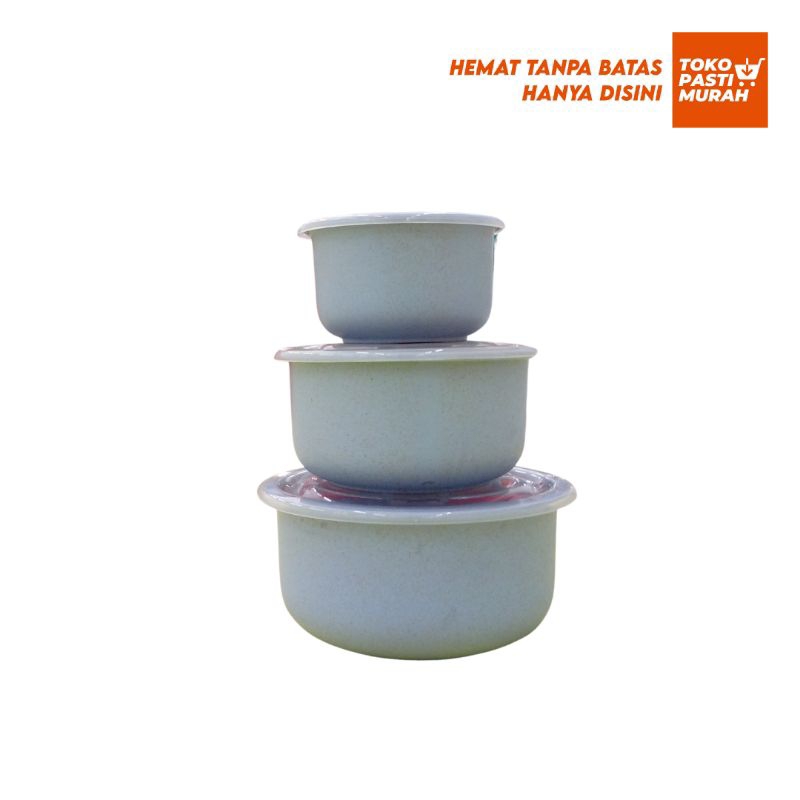 Mangkok Keramik Bulat 1 Set 3 Susun (3 in 1) | Tempat Penyimpanan Makanan | Wadah Penyimpanan Makana