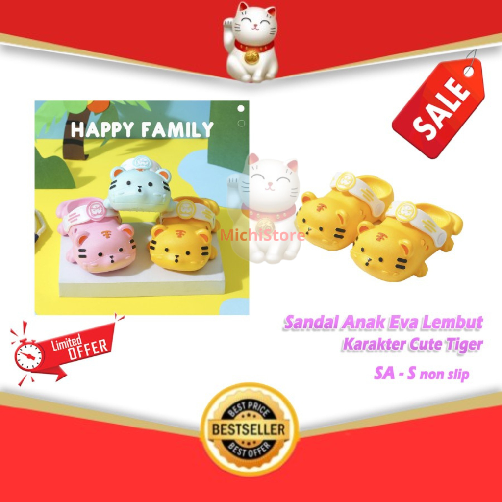 MU - 0830 Sandal Anak Eva Lembut Karakter Cute Tiger NonSlip SA-S Sendal