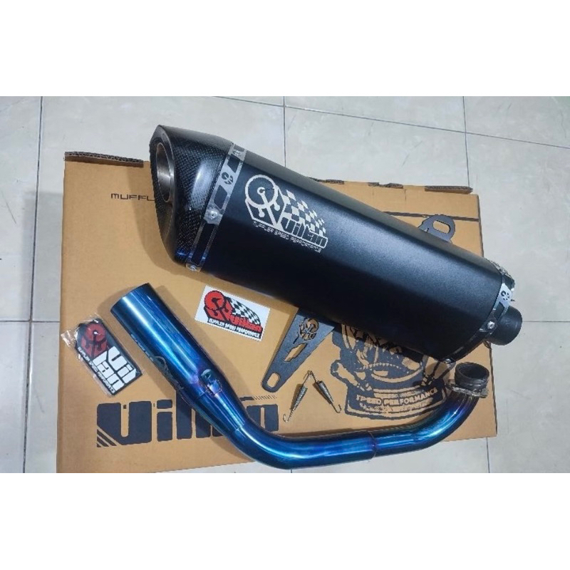 (ORIGINAL) KNALPOT VILLAN MV1 BLACK DOFF HEADER BLUE XMAX NEW/OLD FORZA