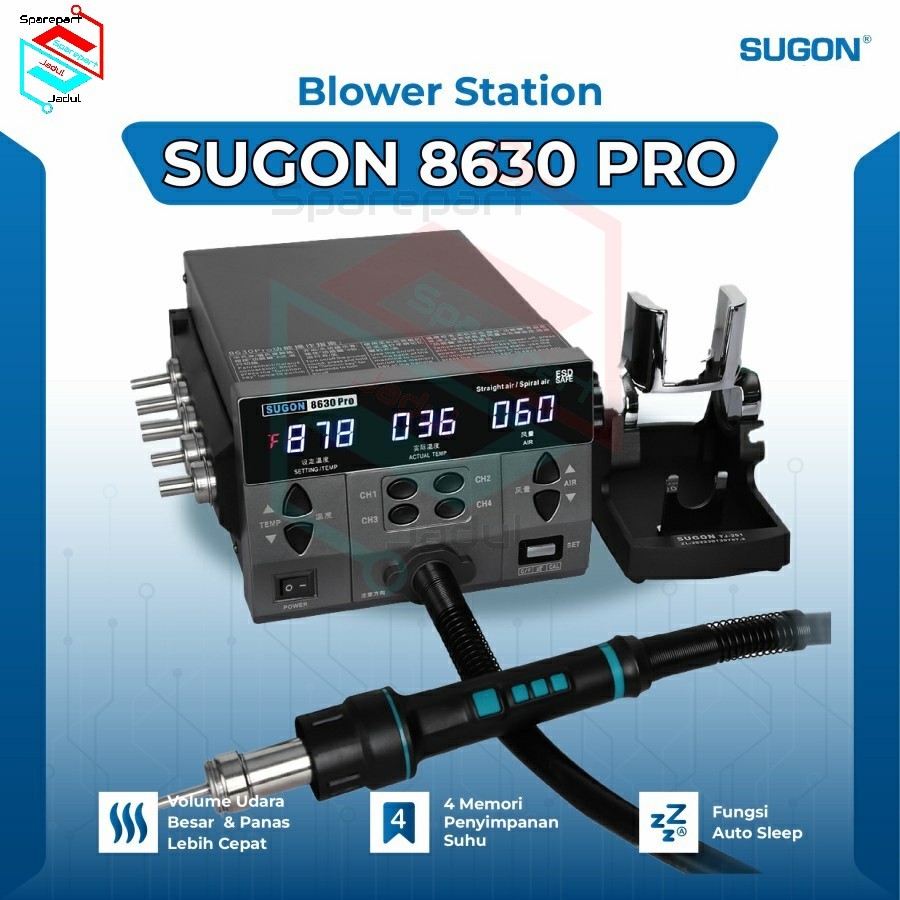 Sugon 8630 Pro Blower Solder Station Digital Hot Air Gun Rework SMD Gangan Blower Adjustable Tempera