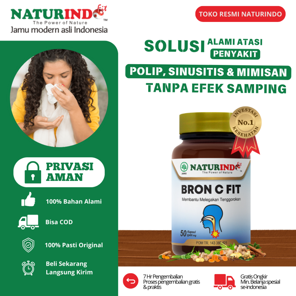 Bron C Fit Naturindo Obat Herbal Sinusitis Polip Hidung Batuk Kering Berdahak Sinusitis Jamu Jambi