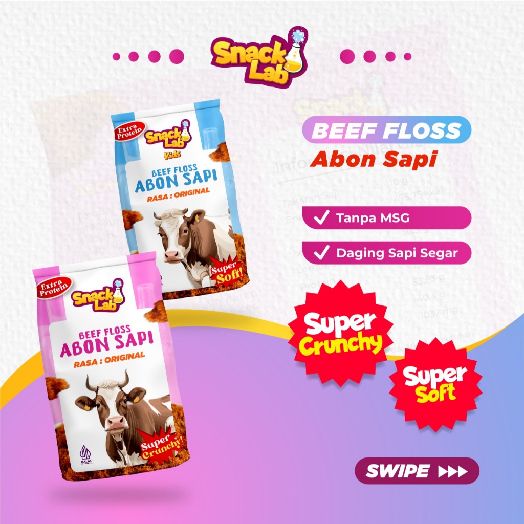 

[Snack lab] 2 MIX Pack Abon Sapi Snack lab Crunchy & Abon Sapi Snack lab Soft Rasa Original - Cemilan Camilan Anak Bayi Kids