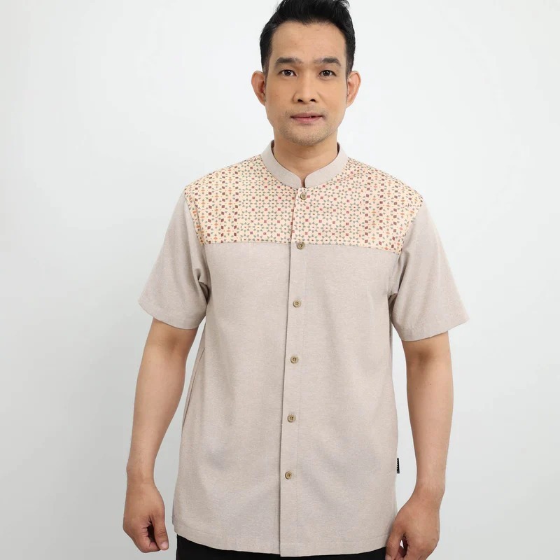 ELZATTA Koko Sarimbit cordoba Cream Size S - Baju Koko Dewasa Lengan Pendek Pakaian Muslim Pria Dewa