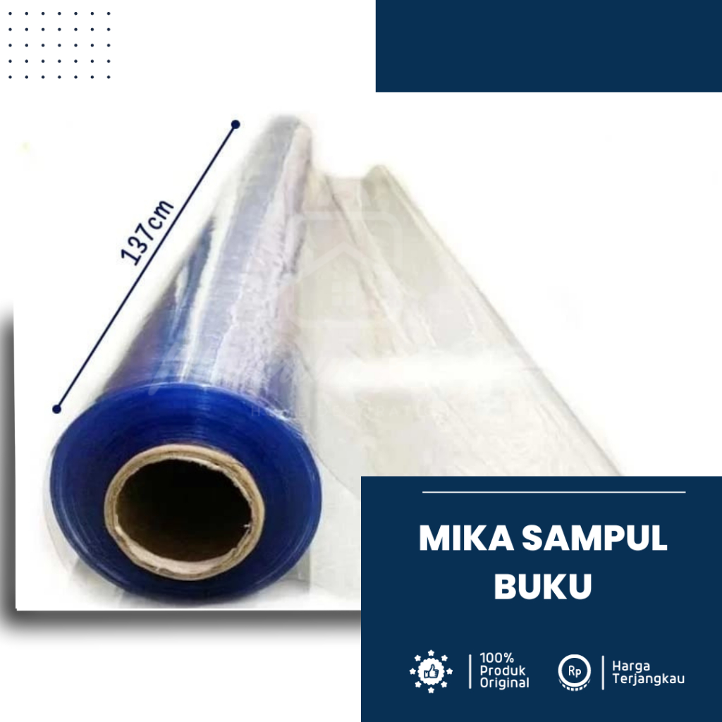 

Plastik mika bening lemas / kaku 0.13a x 137 cm x 35m dijual per roll untuk Sampul Buku / sovenir