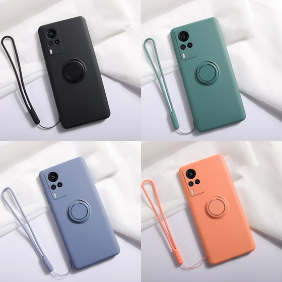 VIVO X60 PRO Case Candy Ring Stand Bracket Holder FREE TALI Lanyard Silicone Square Microfiber