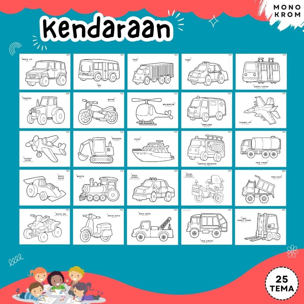 

Kertas Gambar Mewarnai - Coloring Page - Kendaraan Part 1