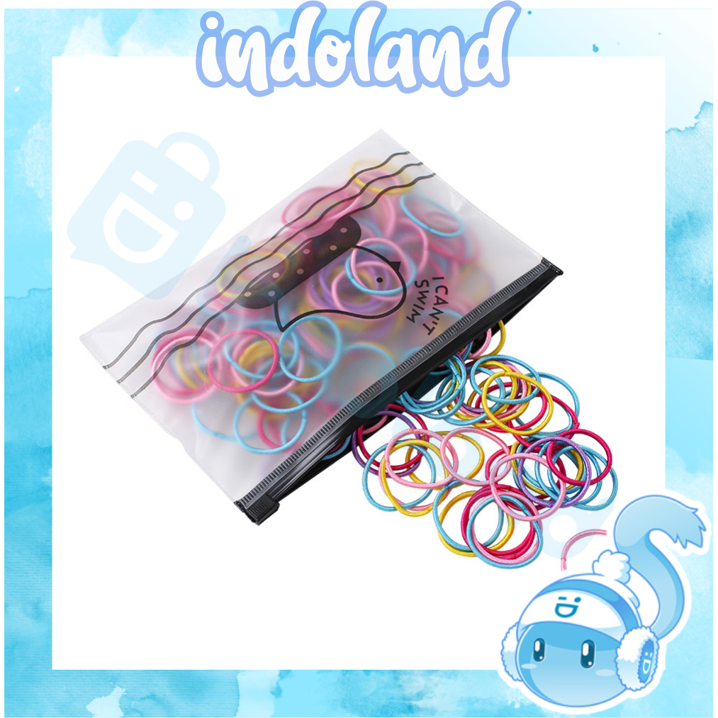 INDOLAND [100 PCS] Ikat Rambut Wanita Elastis Polos Warna-Warni Untuk Dewasa Anak-anak Kunciran Gela