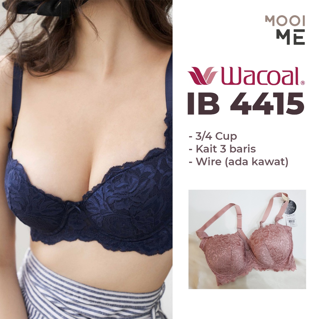 Wacoal IB 4415R1 Bra 3/4 Cup Wire (Ada Kawat) Side Shape Lace (Renda) - Nude (BRP), Coklat (BR3), Cr