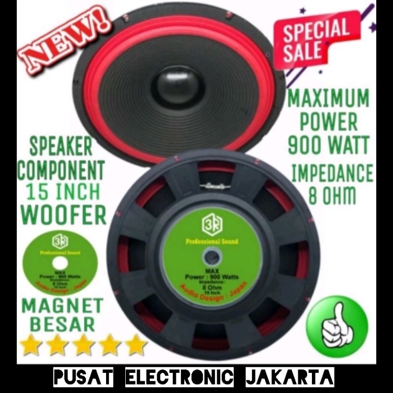 Speaker components 3R 15 inch Merah woofer Magnet Besar 900 watt 8 ohm