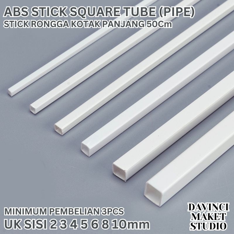 ABS Stick Square Tube - Stik ABS Pipa Kotak Kosong Rongga 2mm 3mm 4mm 5mm 6mm 8mm 10mm Putih 50cm