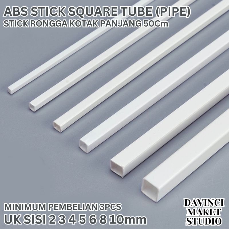 ABS Stick Square Tube - Stik ABS Pipa Kotak Kosong Rongga 2mm 3mm 4mm 5mm 6mm 8mm 10mm Putih 50cm