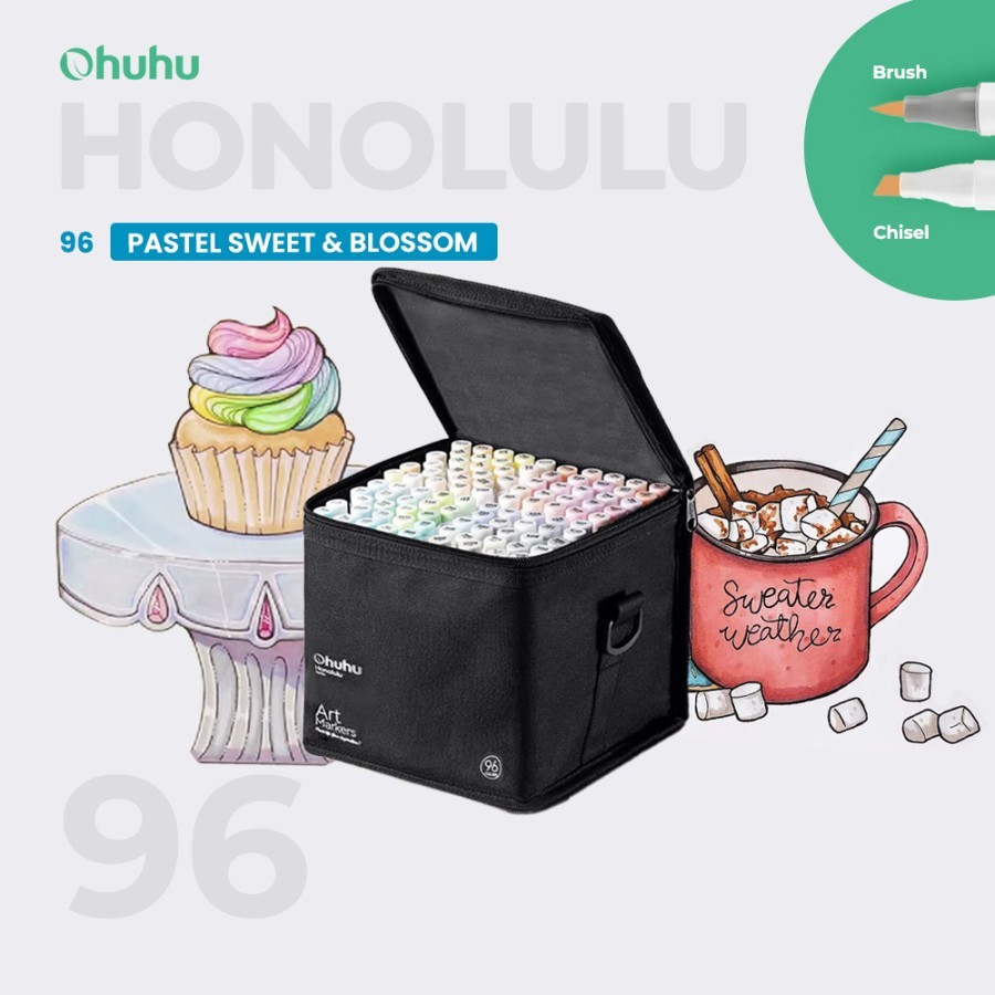 

OHUHU Honolulu 96 Pastel Colors Dual Tip (Brush & Chisel) Sweetness & Blossoming