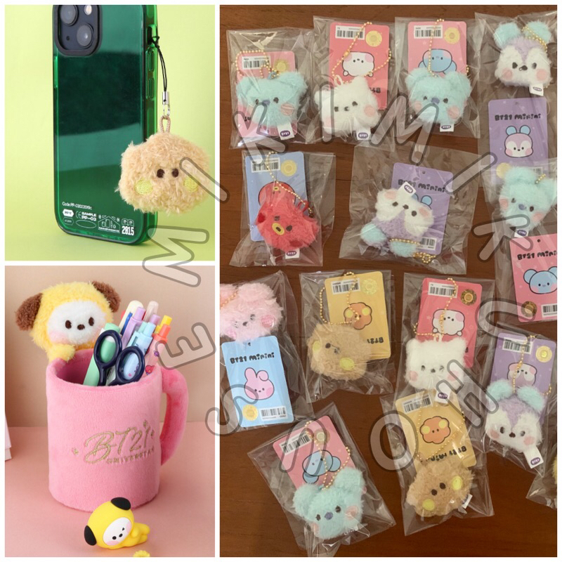 MININI BT21 PLUSH PEN HOLDER & BT21 PLUSH KEYRING FACE MININI DOLL TEMPAT PENSIL BT21 STATIONERY PEN