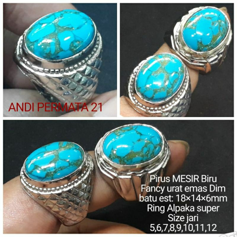 CINCIN BATU PIRUS MESIR BIRU FANCY URAT EMAS