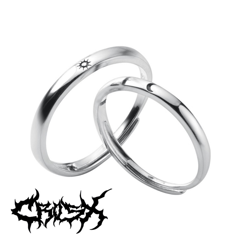 SUN MOON COUPLE RING SET / 2PCS STAR RING CINCIN BULAN BINTANG MATAHARI CROSS CINCIN HITAM SILVER / 