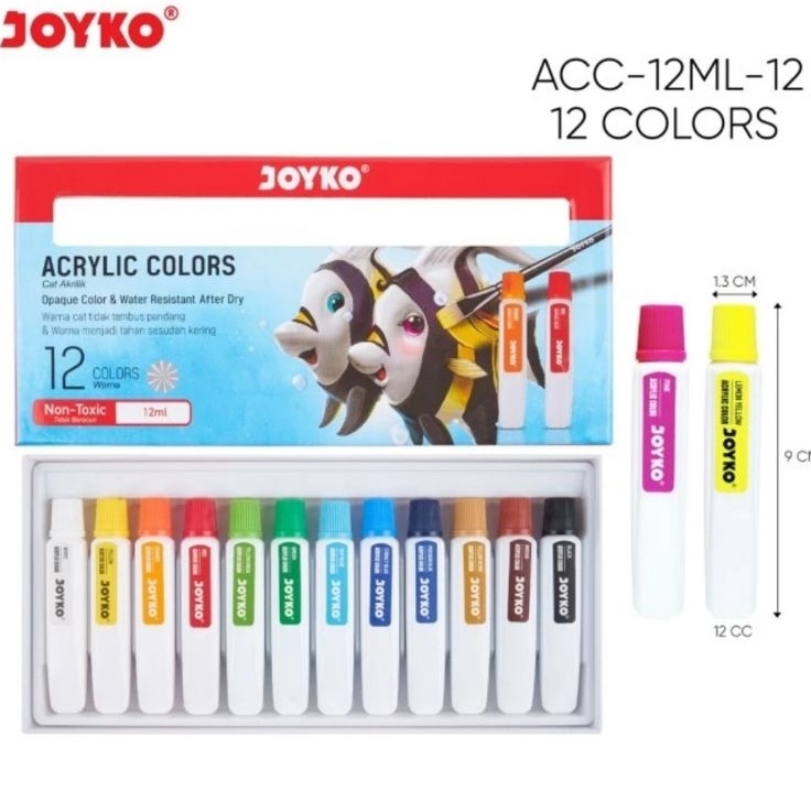 

Super Bahan Cat Acrylic Joyko 12 Warna 12ml Non Toxic
