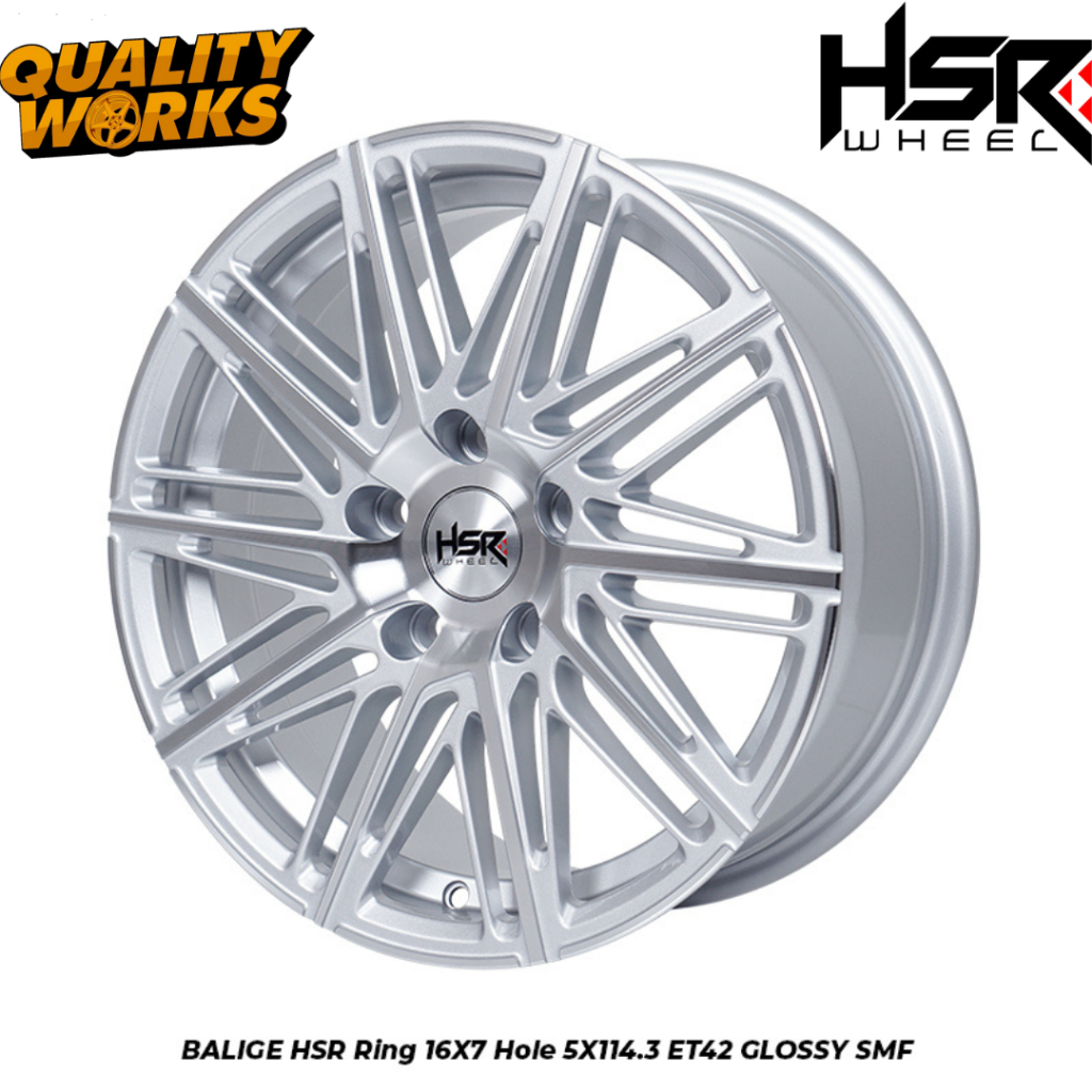 Velg Mobil Ring 16 Lubang 5 Pcd 114 Pelek Hsr Wheels Balige R16 Inch Pcd 5x114,3 Glossy Silver Polis