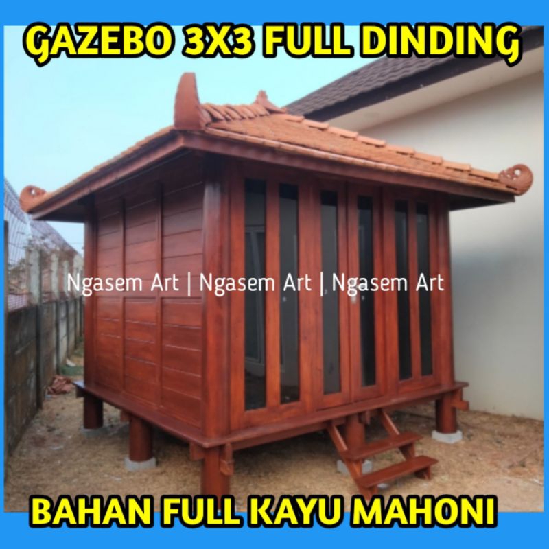 GASEBO 3X3 KAYU MAHONI | GAZEBO DINDING TERBARU