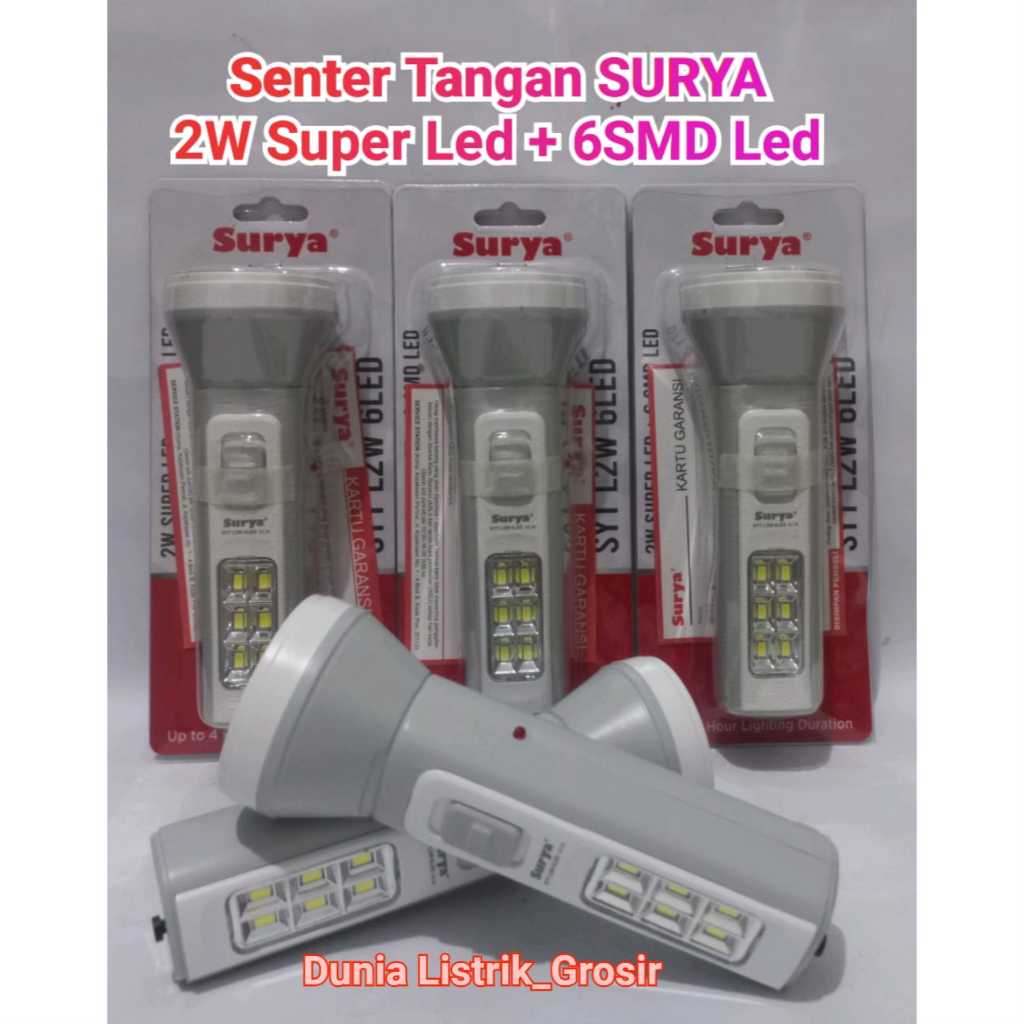 SURYA SENTER CAS SYT L2W 6LED SUPER TERANG + LAMPU EMERGENCY 2W 6 SMD, GROSIR MURAH