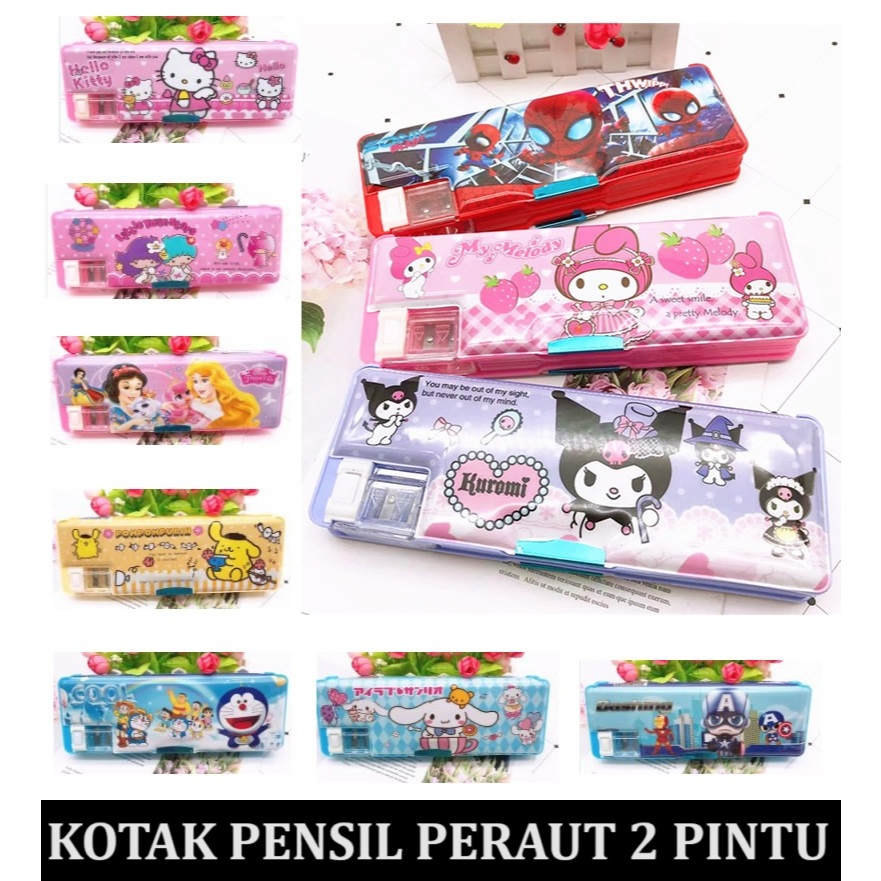 

KP005 Kotak Pensil Karakter sanrio anak laki laki perempuan peraut tanam 2 pintu pencil case anak sekolah les tk sd smp sma pg playgroup kindergarten kuromi cinnamoroll my melody hello kitty princess spiderman marvel pompompurin viral