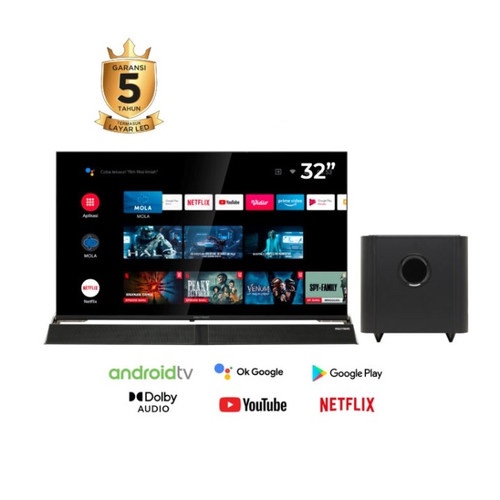LED POLYTRON 32BG5058 GOOGLE TV + SPEAKER SOUNDBAR