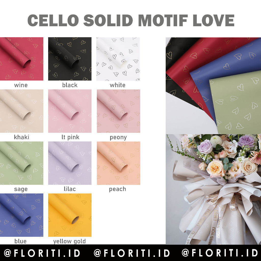 

(5 LEMBAR) kertas buket cellophane solid motif love flower wrapping