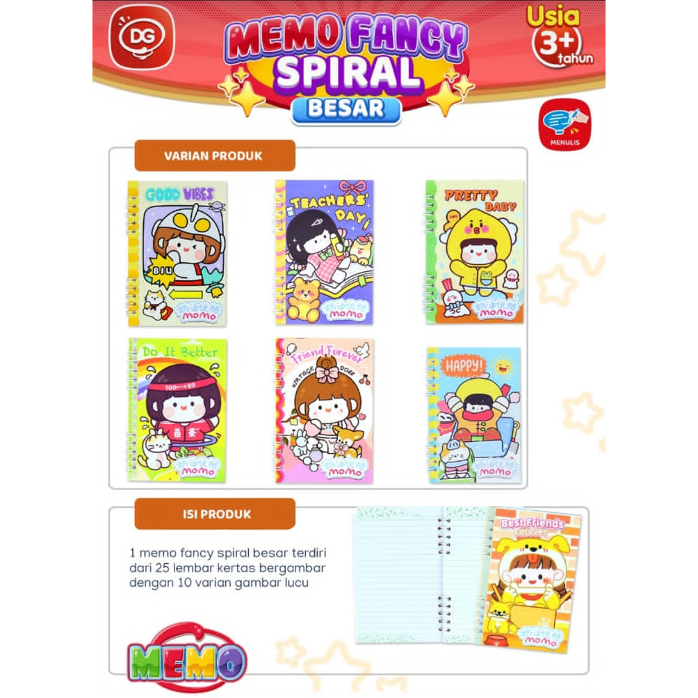 

Isi 25 pcs Memo Spiral Besar Buku Notes Memo ukuran 14 x 9 cm mainan anak jadul jaman dulu viral murah trendi toys