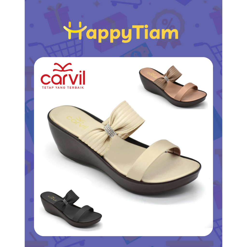 SANDAL WANITA CARVIL AURISTELA 02 BLACK CREAM SALEM 36 - 40 ORIGINAL ~ SENDAL CEWEK WEDGES HEELS HAK