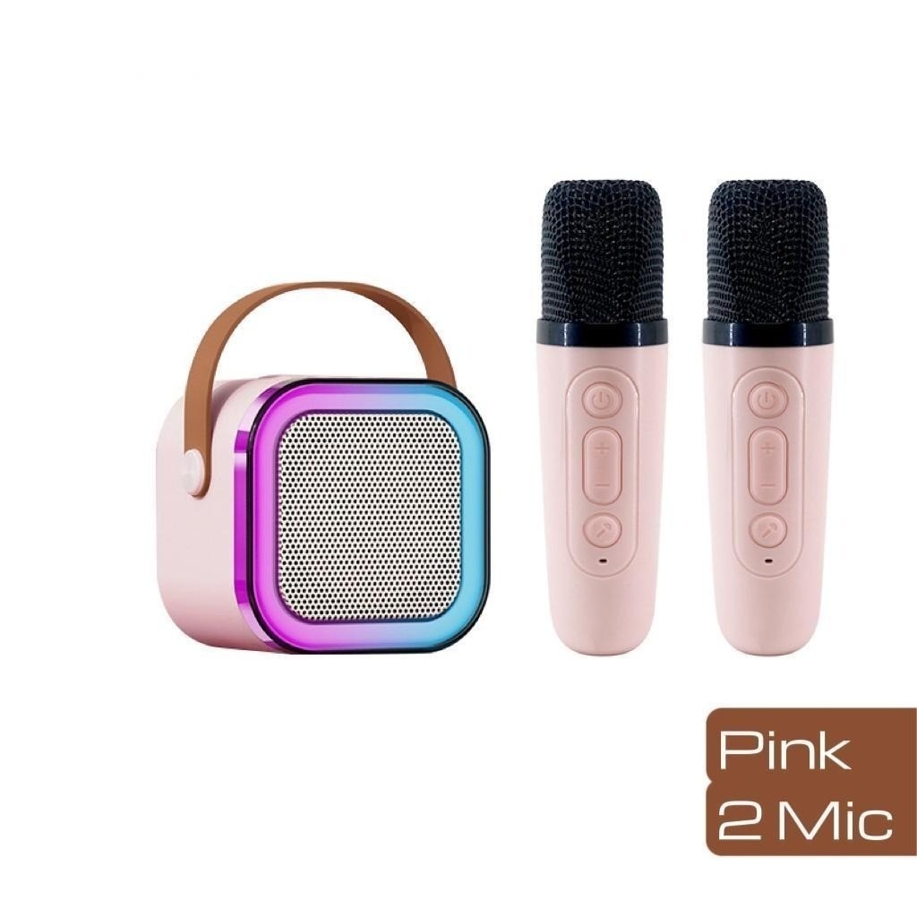 Speaker Bluetooth Karaoke Wireless Microphone 2pcs/Set High End Karaoke Speaker RGB Light Speaker Bluetooth Bass Dapat Terhubung ke HP/TV/Komputer Bluetooth Speaker-Pink 2 Mic