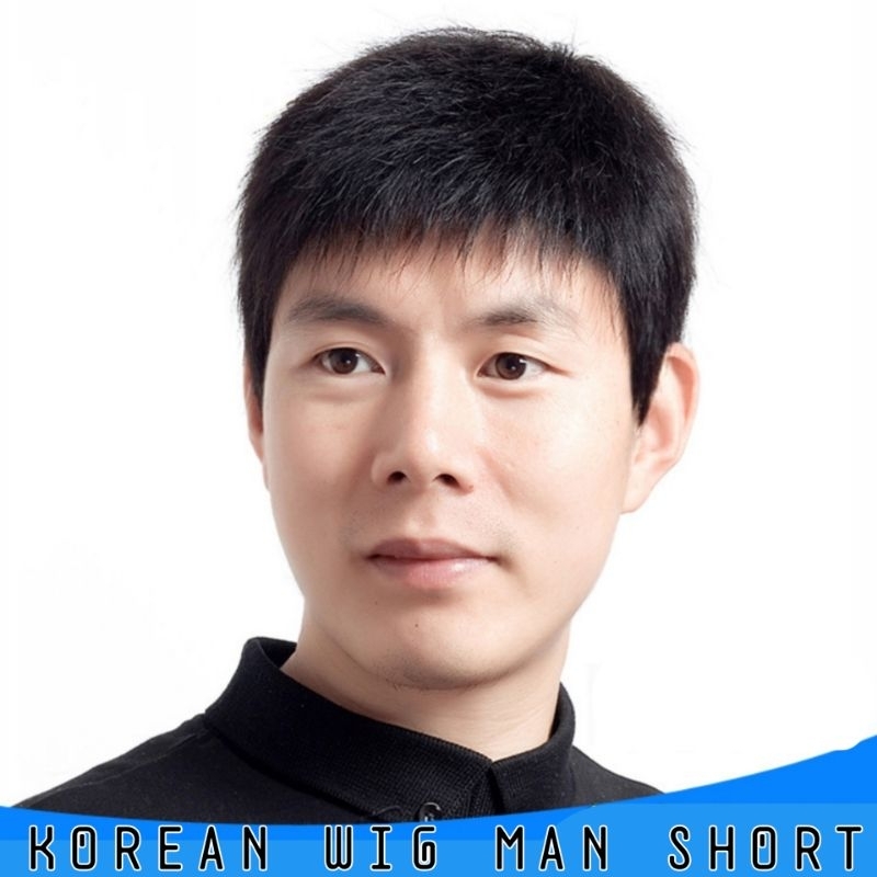 Wig Pria Korea Rambut Pendek Tanpa Poni Warna Hitam Alami