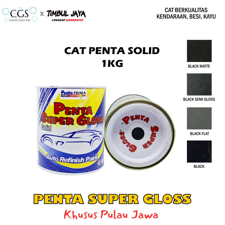 Cat Penta BLACK FLAT 1 Kg / penta super gloss hitam dop / cat penta hitam dof / cat mobil pagar besi