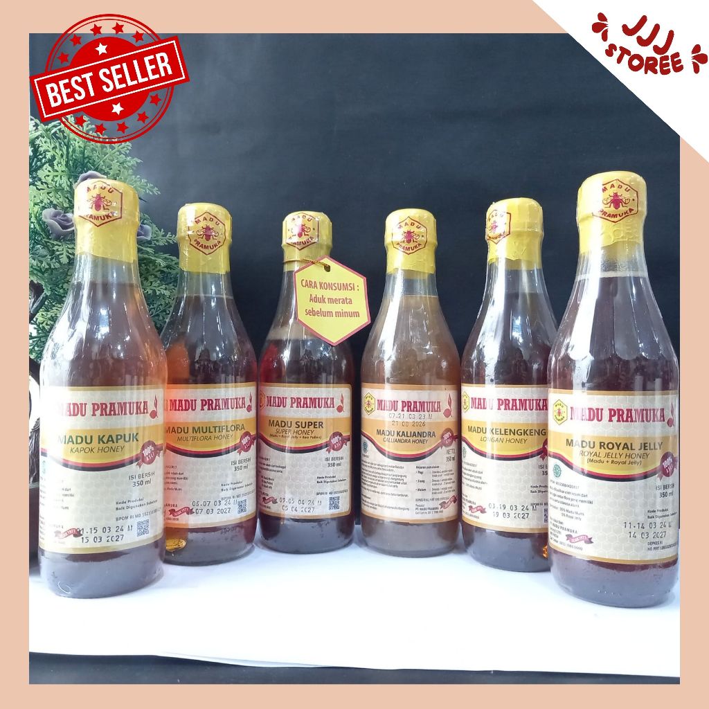 

Madu Pramuka 350ml Kapuk / Multiflora / Super / Kaliandra / Kelengkeng / Royal Jelly - 100% Madu Murni