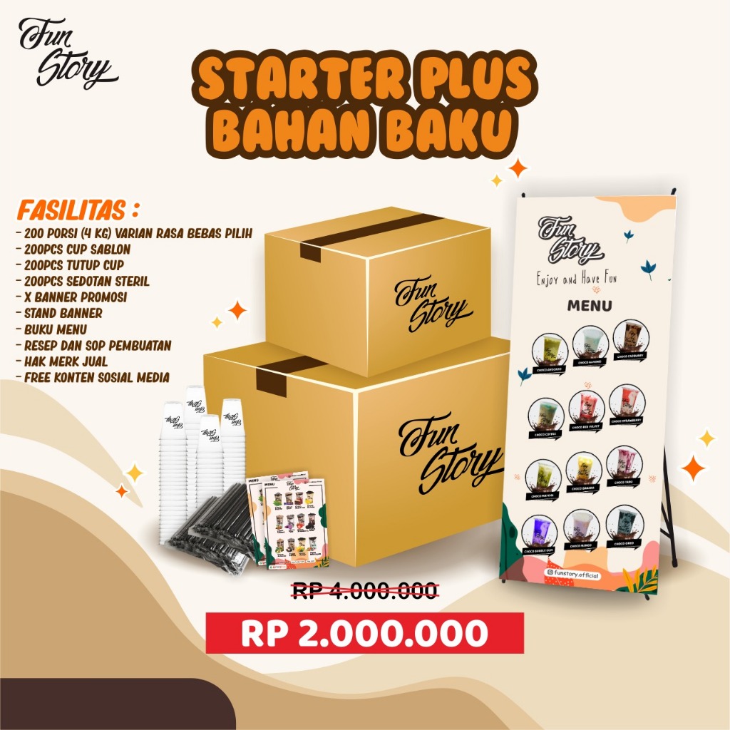 

PAKET FRANCHISE FUNSTORY STARTER PLUS BAHAN BAKU / FRANCHISE FUNSTORY STARTER / PAKET USAHA FUNSTORY STARTER / PAKET BISNIS FUNSTORY STARTER / PAKET USAHA FUNSTORY / FUNSTORY SIGNATURE DRINK VIRAL / FUNSTORY MINUMAN KEKINIAN PAKET USAHA STARTER BAHAN BAKU