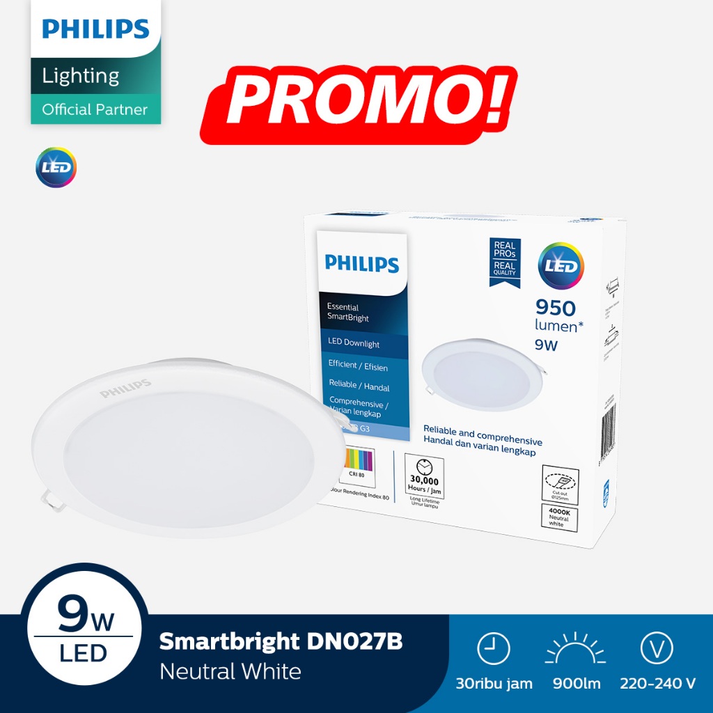 Philips Lampu Downlight DN027B 9W D125 4000K Cahaya Natural