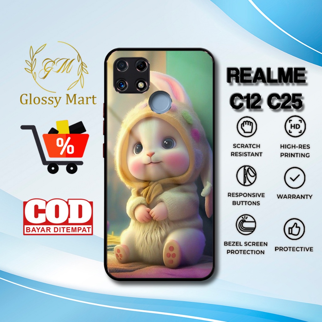 Case Realme C12 / C25 Terbaru - Casing Realme C12 / C25 - Motif Rabbit Cute - Hardcase Premium Gloss