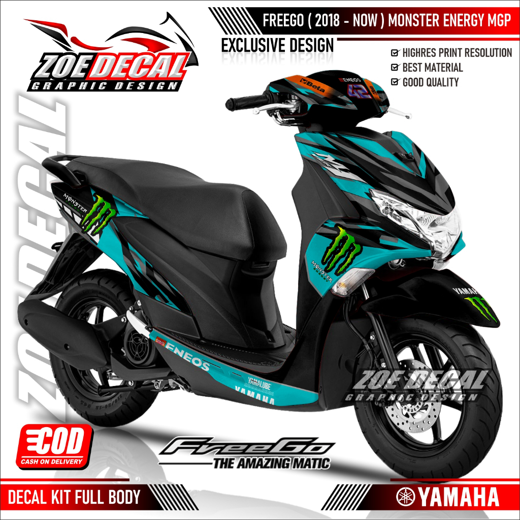 Terbaru Decal Stiker Full Body Yamah freego 125 Livery / Motif MonsterrEnergyyy MGP24